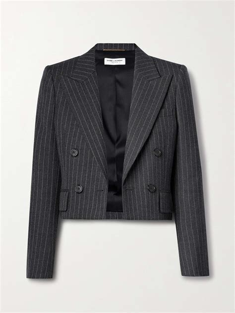 ysl cropped blazer|SAINT LAURENT Cropped pinstriped wool blazer .